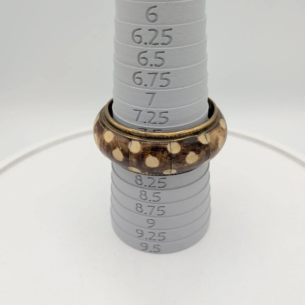 Vintage Brass Bangle‎ Bracelet Inlaid Batik Bone Polka Dot Boho Ethnic 7.5